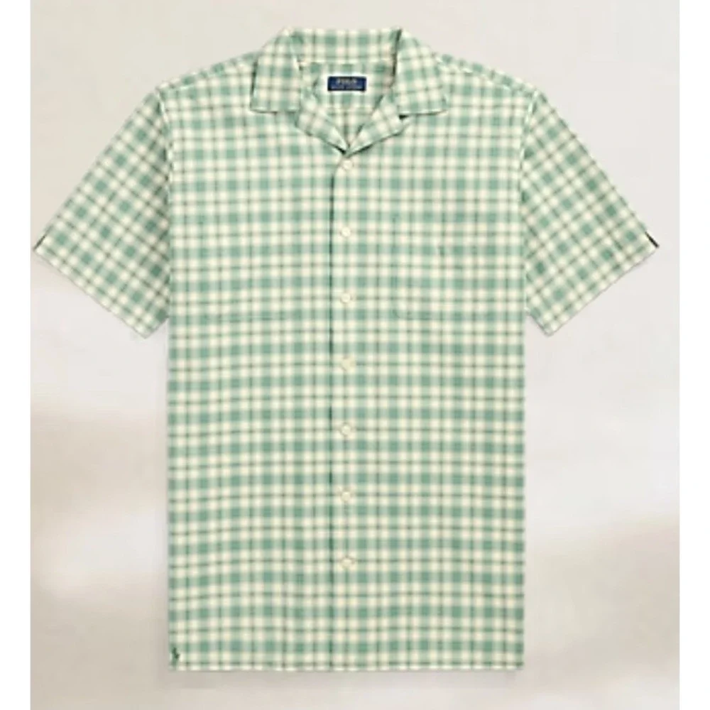 Polo Ralph Lauren Green Tan Short Sleeve Oxford Camp Plaid Shirt Men's Size 4XLT